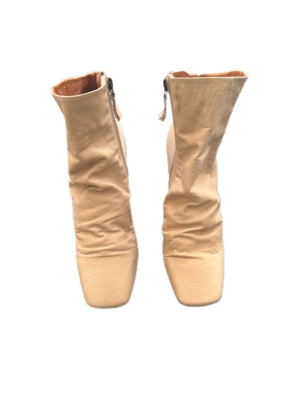Free People Beige Square-Toe Ankle Zip Heeled Boots Size 38 US 7.5